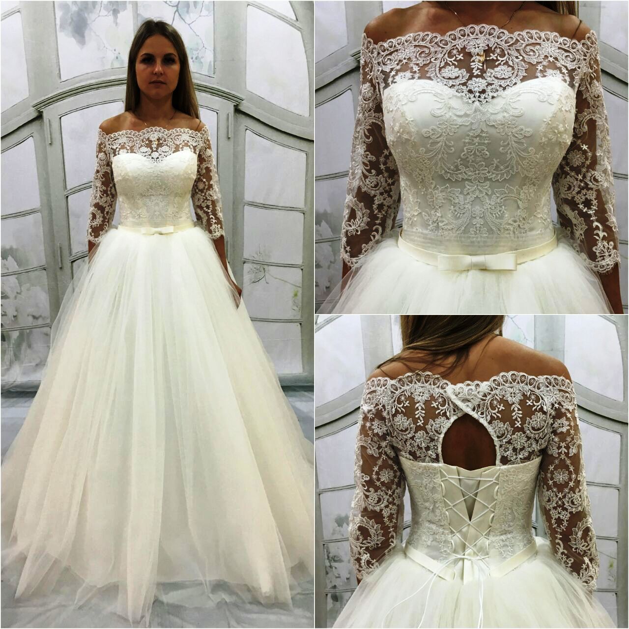 Свадебное платье с корсетом и рукавами